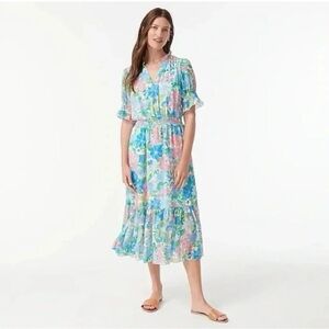 J. Crew Smocked Ruffle Midi Dress Fairy Floral Women’s Size Medium M